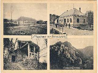 Na prvním snímku této pohlednice je stará obecní škola. Druhý snímek zachycuje hostinec pana Matouška. Třetí a čtvrtý snímek je z údolí řeky Oslavy, resp. jde o snímek z dvou břehů, mezi kterými protéká říčka Chvojnice. Snímky zachycují trosky hradů Kraví hora a Levnov. Označení Ketkovský hrad pochází z pozdější doby, kdy bylo původní jméno hradu zapomenuto.