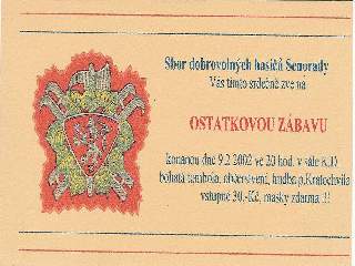 Ostatková zábava 2002 - pozvánka podle vzoru z roku 1929: