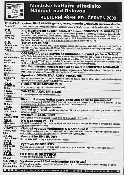 Kulturní akce - Náměšť nad Oslavou - červen 2009