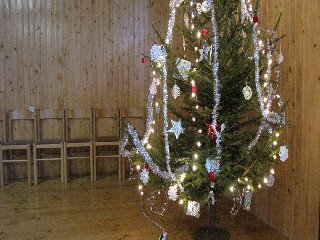 Obecní vánoční stromeček zdobený obecním zastupitelstvem, šikulové! :)