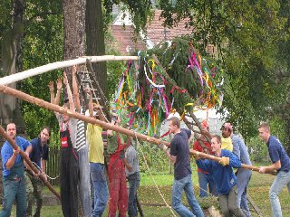 Změnil se program i některé zvyky, ale mája ta se stále staví pěkně ručně postaru: