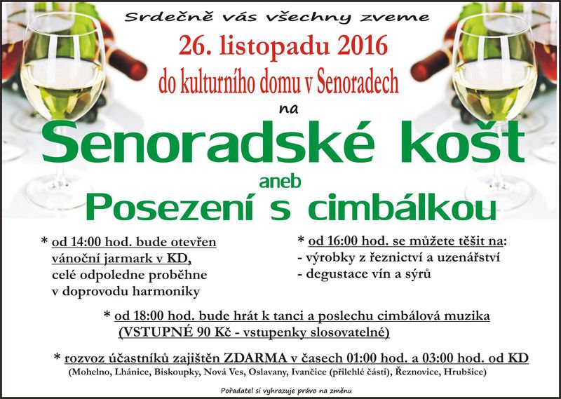 Pozvánka - Senoradské košt aneb posezení s cimbálkou Senorady
