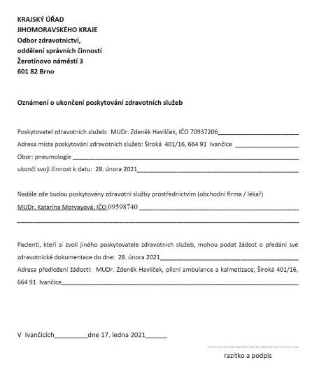 Oznámení plicní ambulance