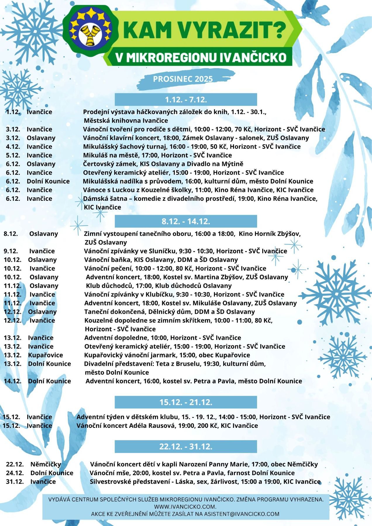 Přehled prosincových akcí v MR Ivančicko